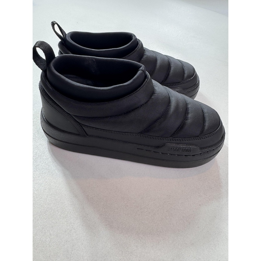 Moon Boot Soft Slip On Sneakers Womens 5.5 Black Nylon Puffer Bootie Park Logo